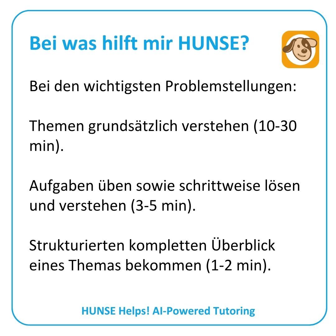 HUNSE Helps! Anwendungsfälle: Themen verstehen, Aufgaben lösen, Überblick