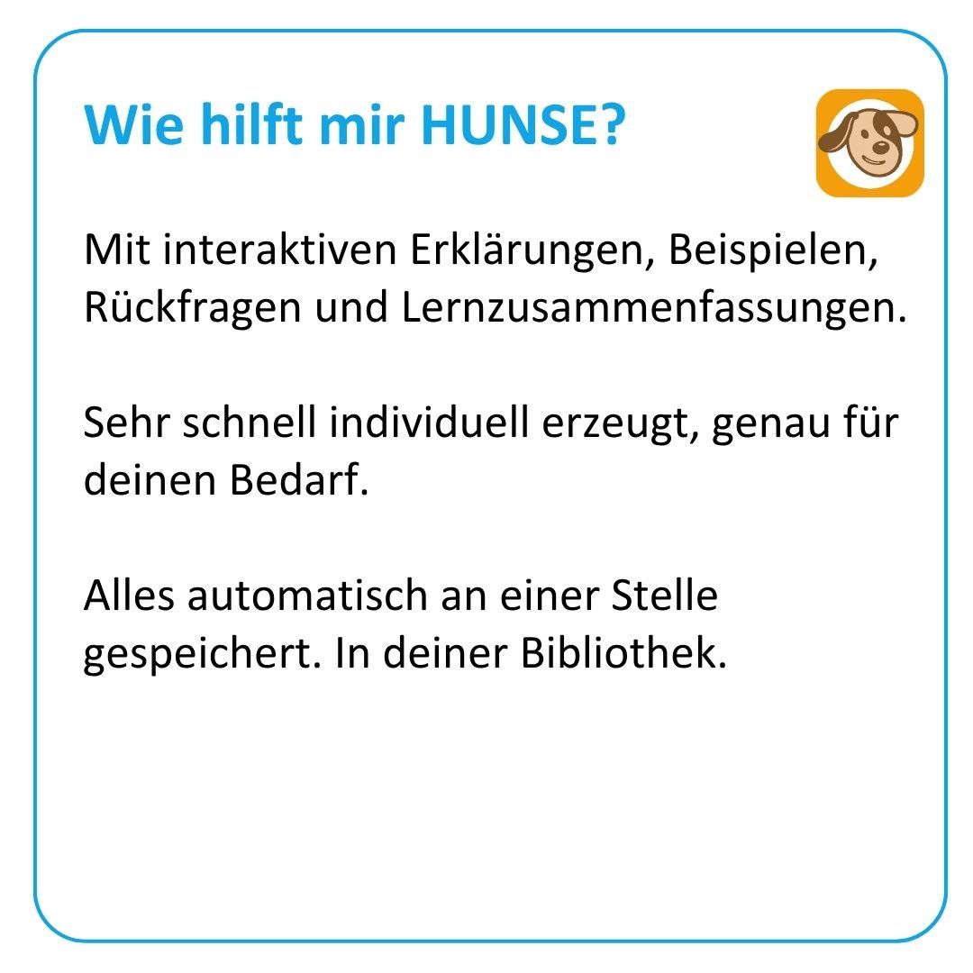 HUNSE Helps! Methode: interaktive Erklärungen, Rückfragen, Lernzusammenfassungen