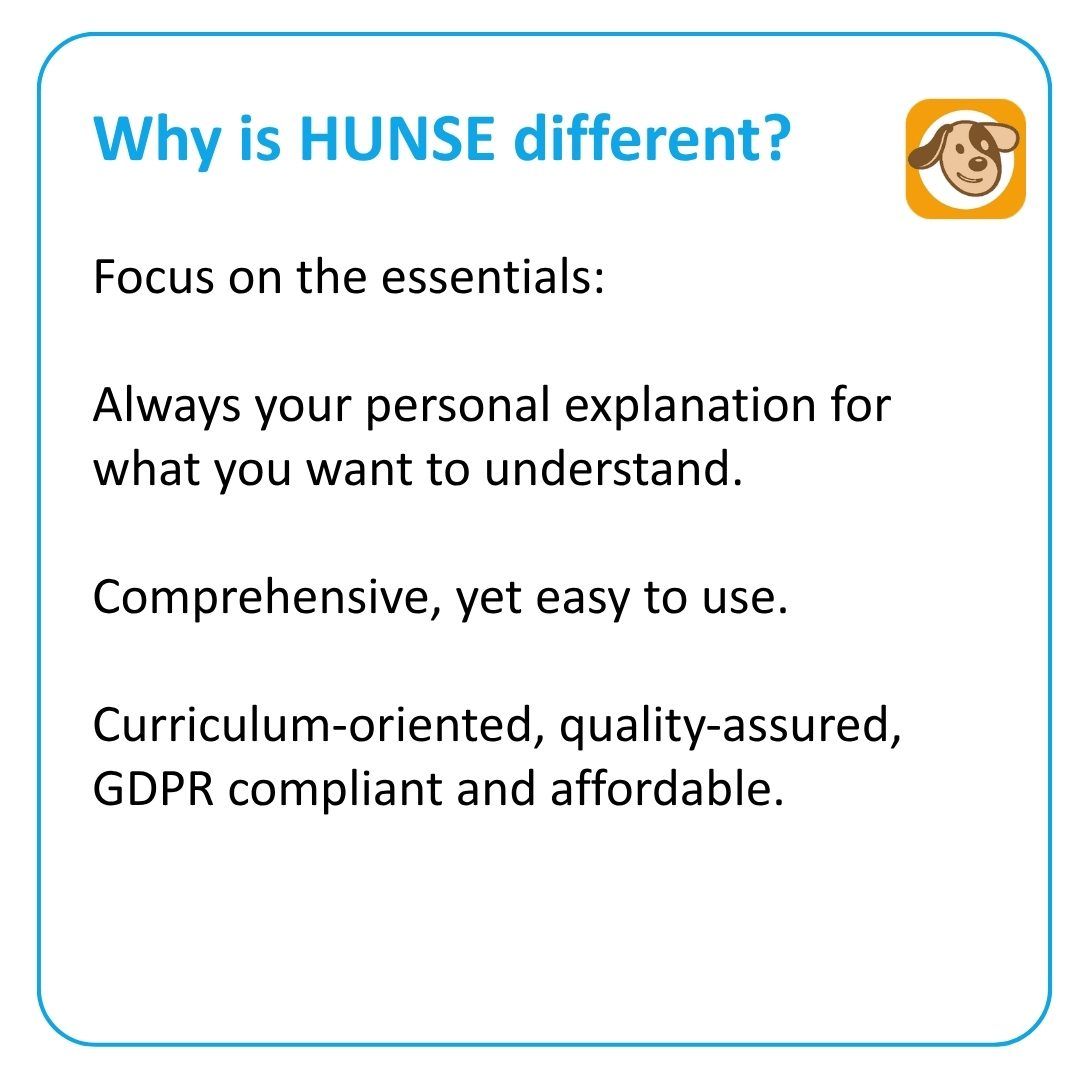 HUNSE Helps! difference: personal explanations, curriculum-aligned, GDPR-compliant