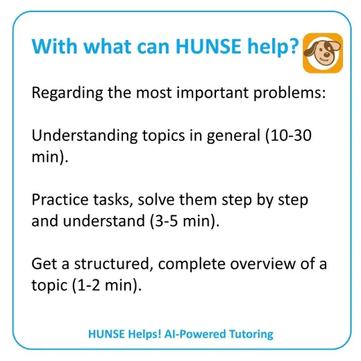 HUNSE Helps! use cases: understand topics, solve exercises, get overviews