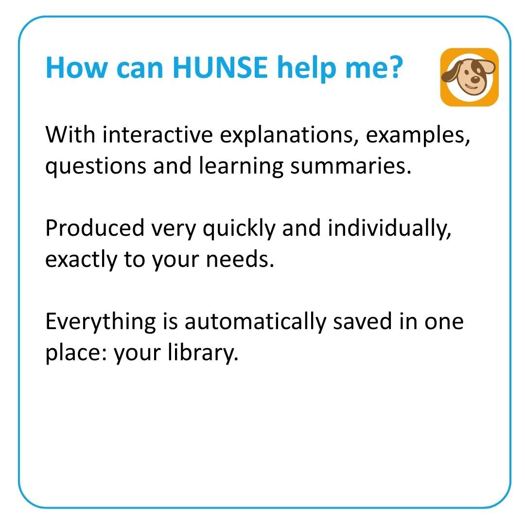 HUNSE Helps! method: interactive explanations, follow-up questions, learning summaries