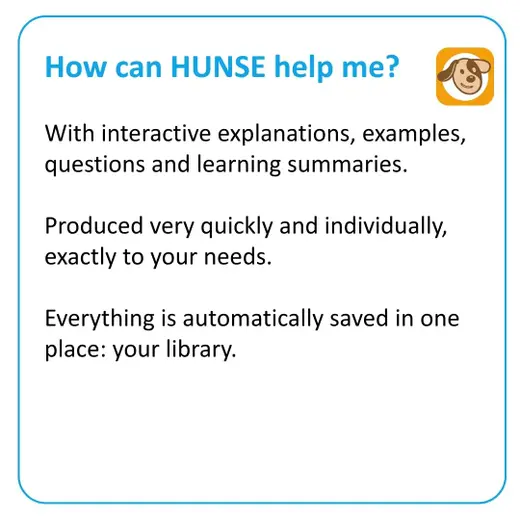 HUNSE Helps! method: interactive explanations, follow-up questions, learning summaries